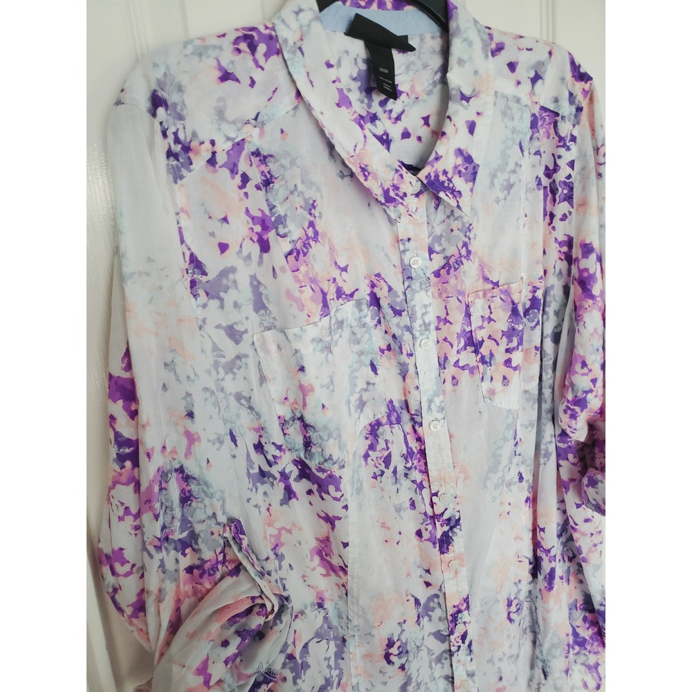 Lane Bryant Button Down Shirt Purple Abstract Print Roll Tab Plus Size 22/24 - Picture 2 of 6